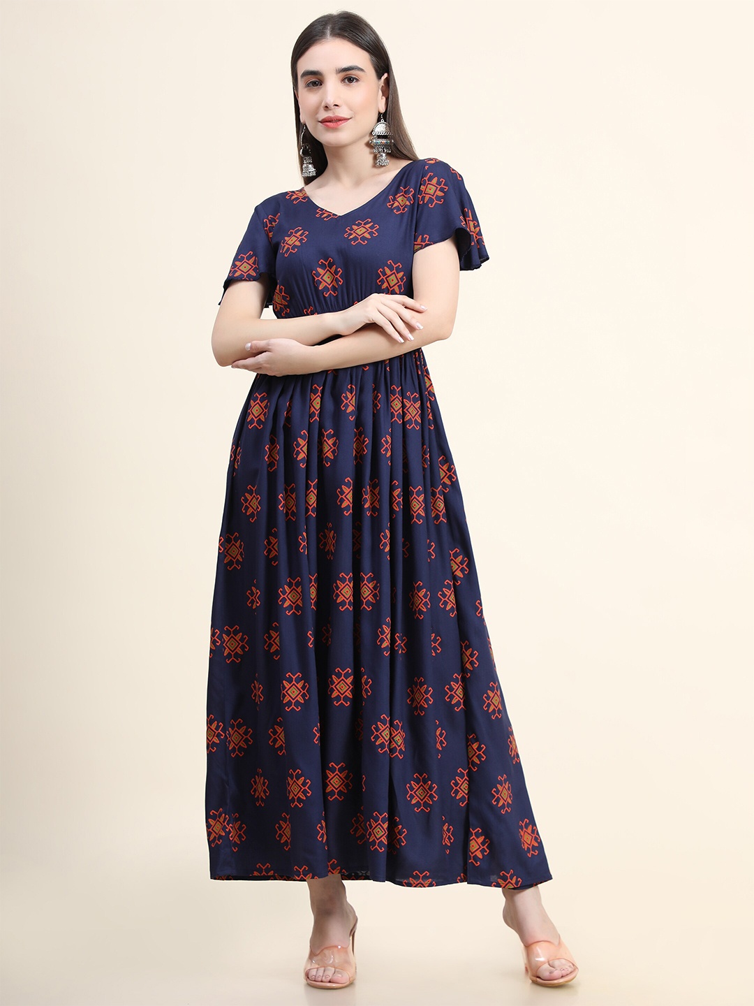 

DAEVISH Ethnic Motifs Printed Maxi Dress, Blue