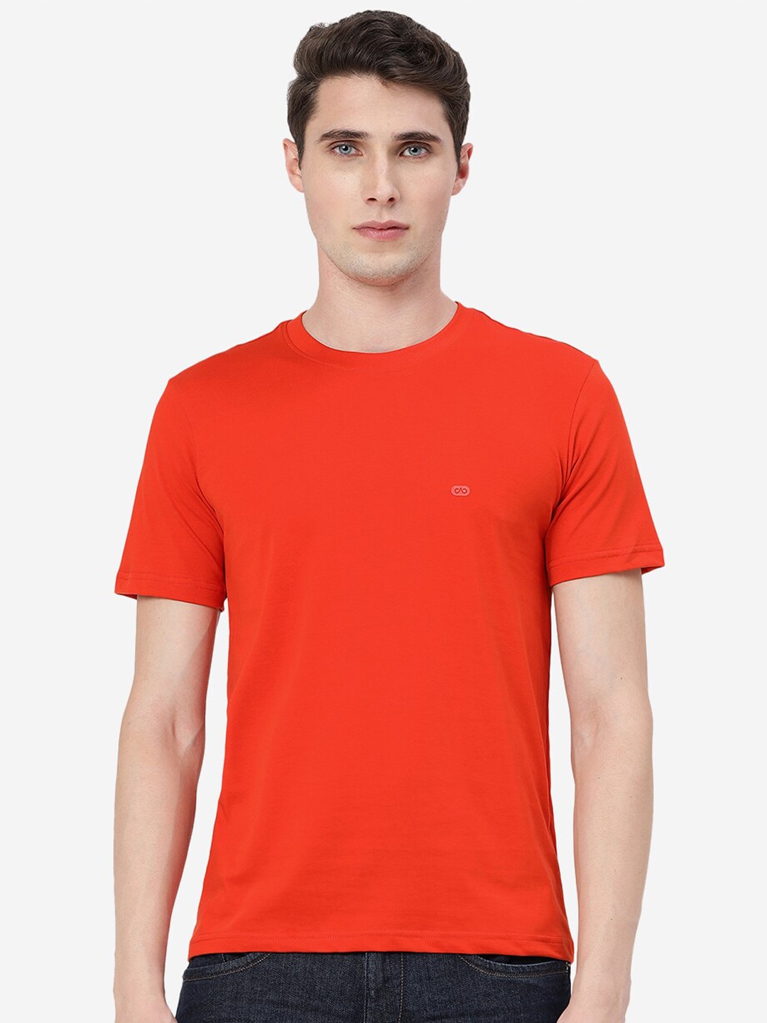 

JADE BLUE Round Neck Pure Cotton Slim Fit T-shirt, Orange
