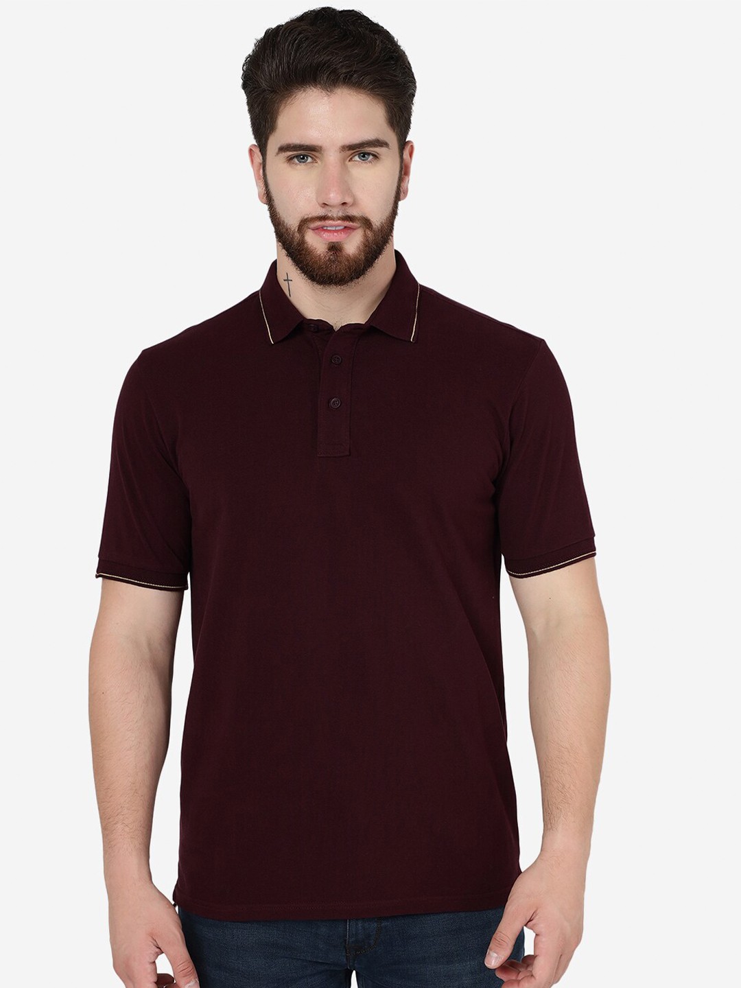 

JADE BLUE Polo Collar Pure Cotton Slim Fit T-shirt, Coffee brown