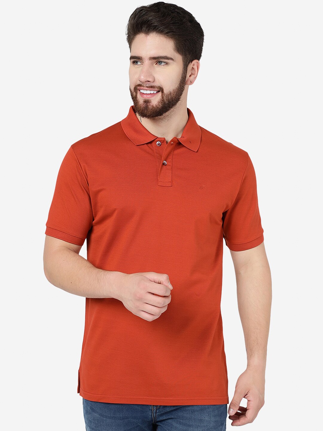 

JADE BLUE Polo Collar Slim Fit Pure Cotton T-shirt, Rust