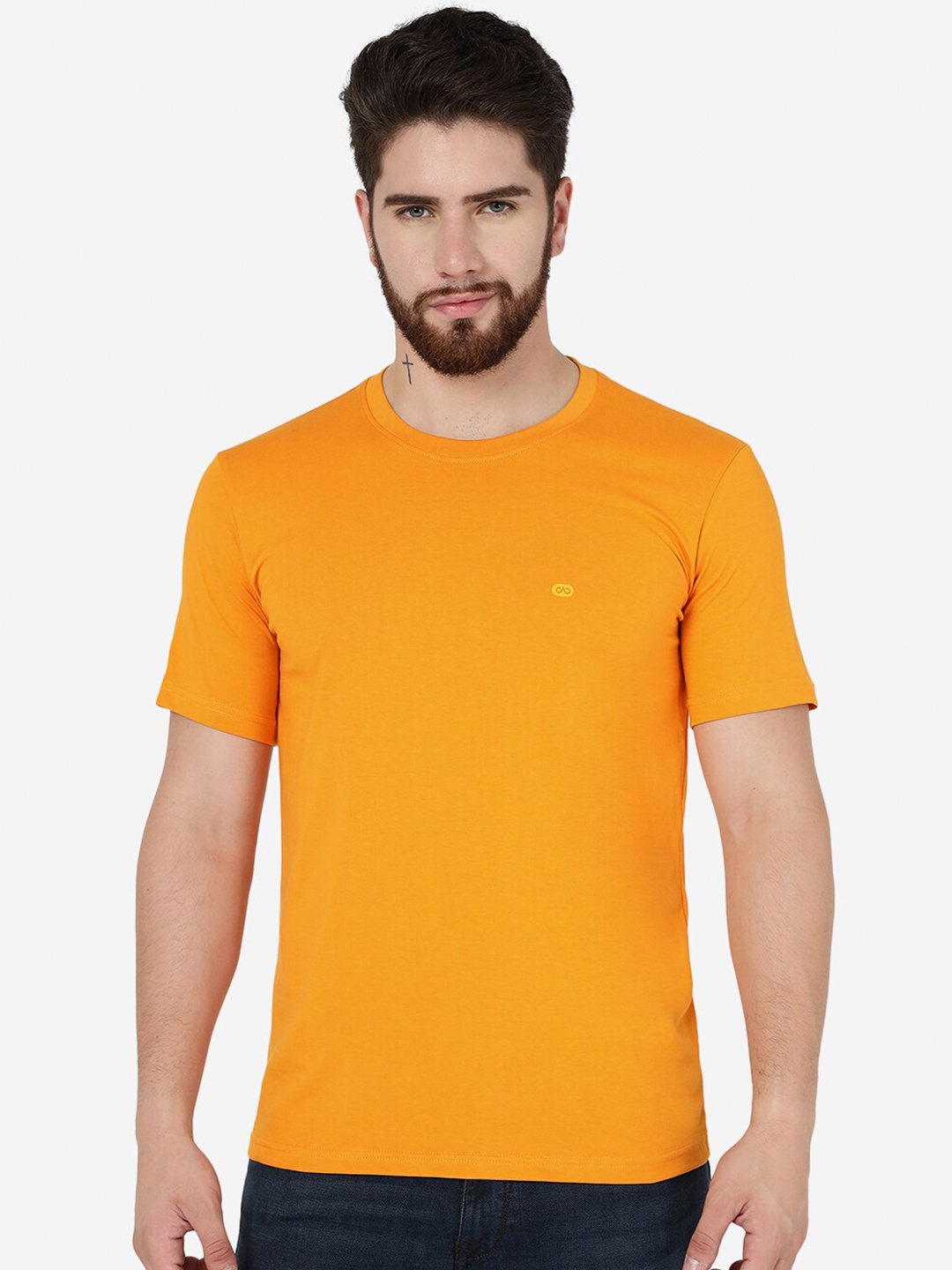 

JADE BLUE Round Neck Pure Cotton Slim Fit T-shirt, Orange
