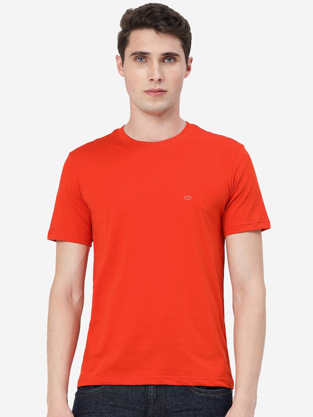 

JADE BLUE Round Neck Pure Cotton Slim Fit T-shirt, Orange