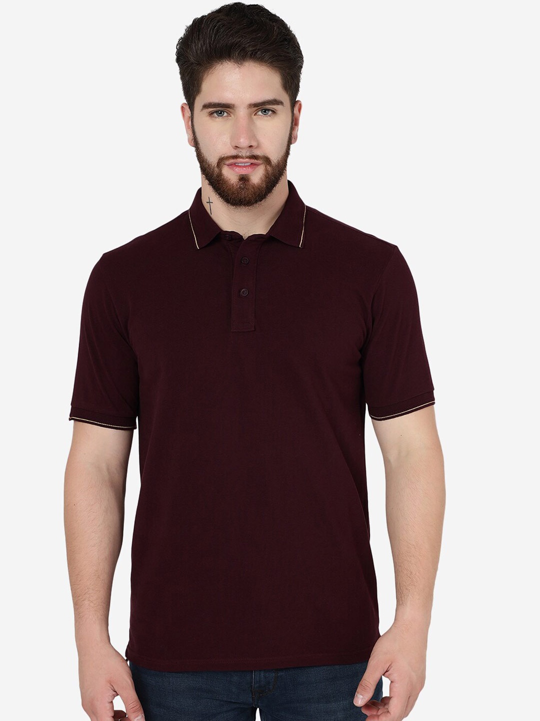 

JADE BLUE Polo Collar Pure Cotton Slim Fit T-shirt, Coffee brown