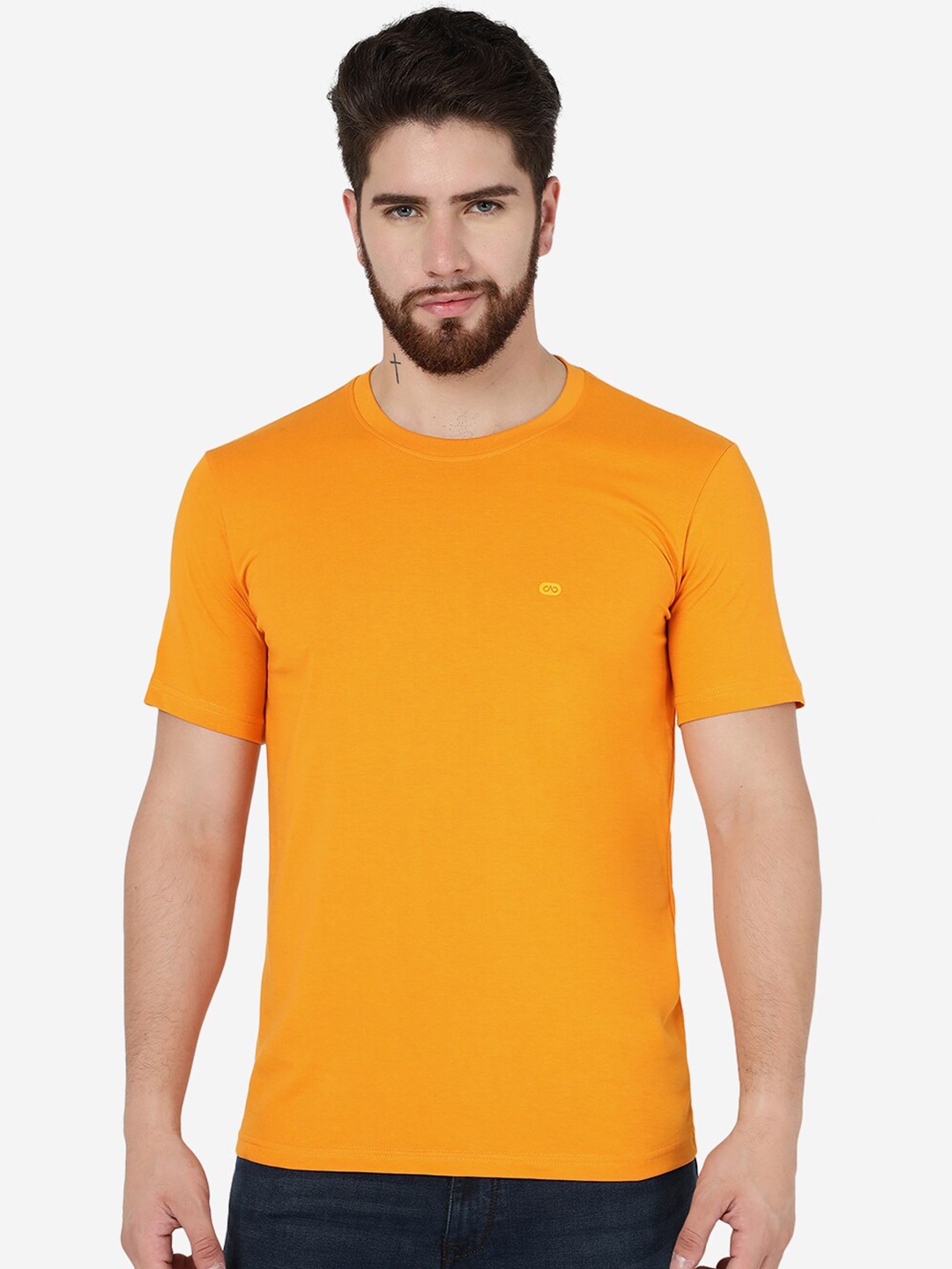 

JADE BLUE Round Neck Pure Cotton Slim Fit T-shirt, Orange