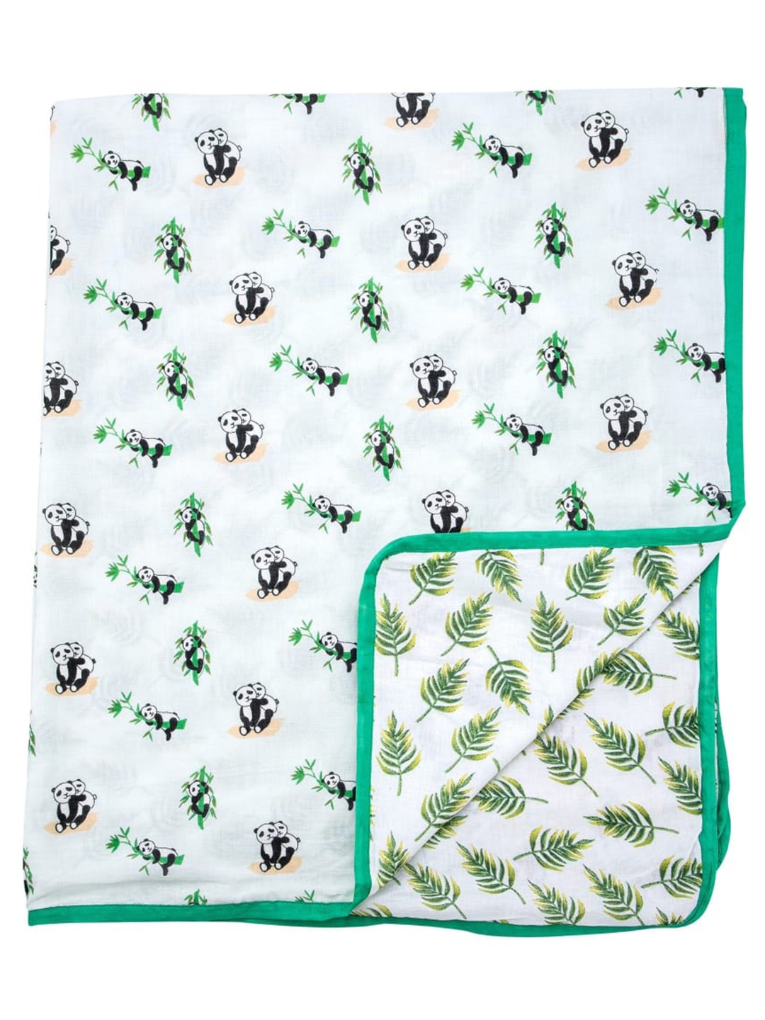 

THEONI Hugsy Pandas Kids Green & White AC Room 150 GSM Organic Cotton Single Bed Blanket