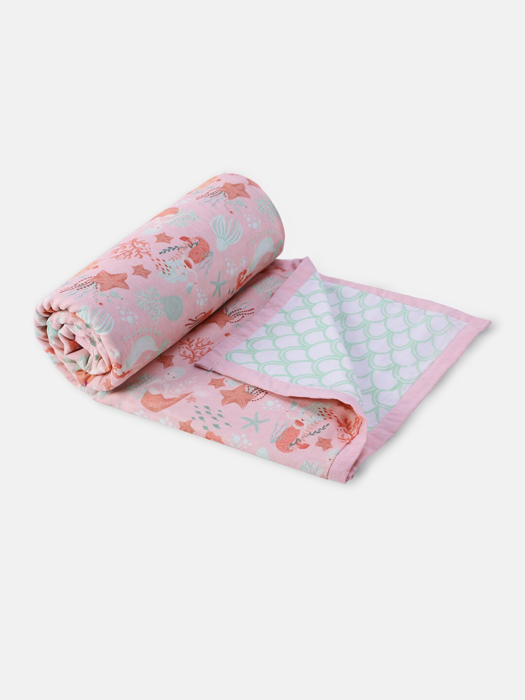 

THEONI Pearly Mermaid Kids Pink Floral AC Room 150 GSM Organic Cotton Single Bed Blanket