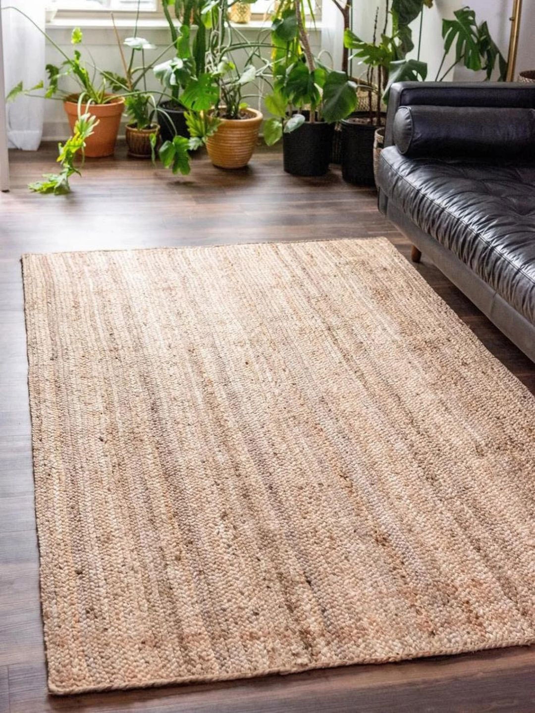 

THE HANDMADE FLAIR Beige Self-Design Floor Carpet