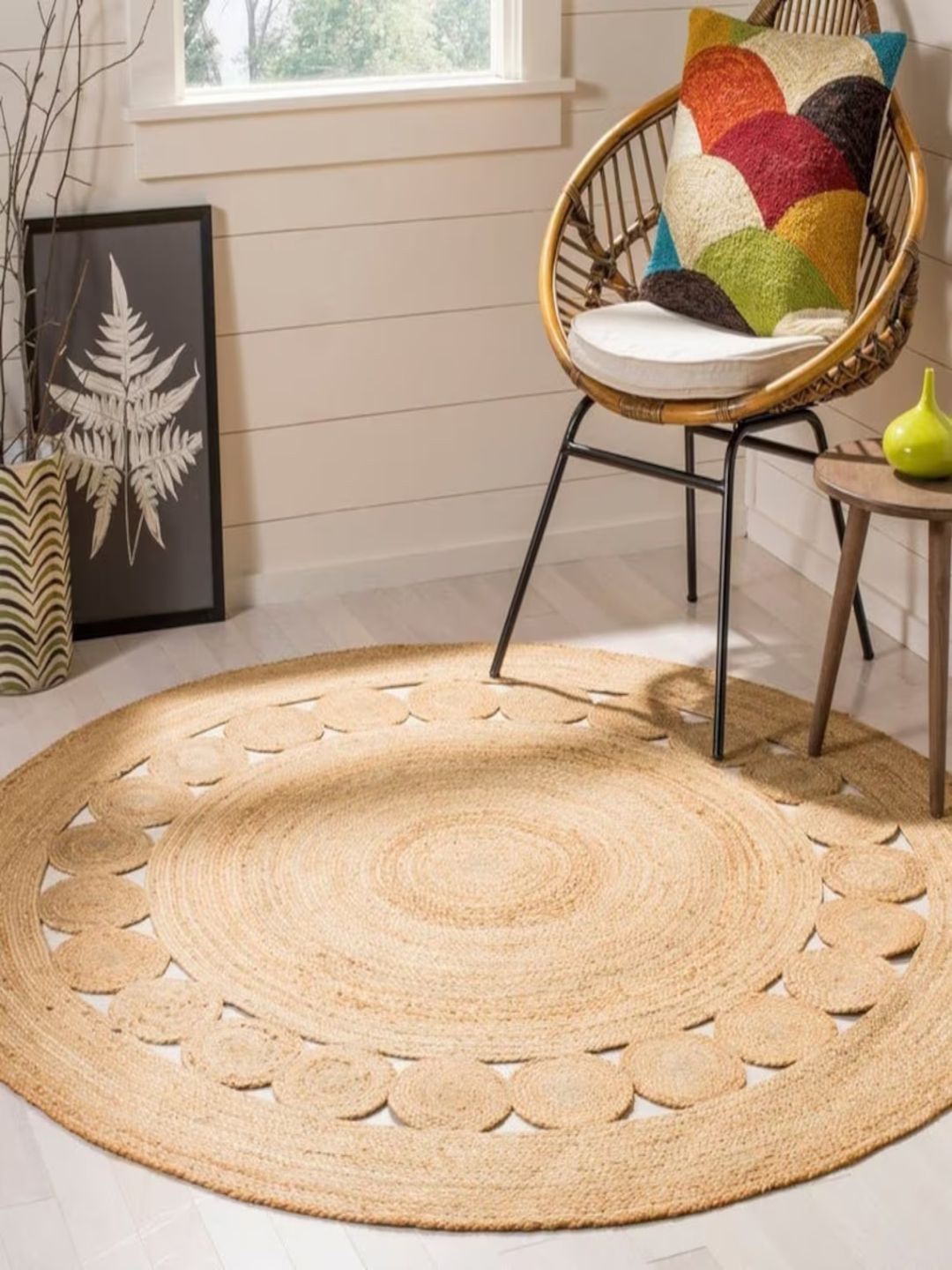 

THE HANDMADE FLAIR Beige Self Design Floor Carpet