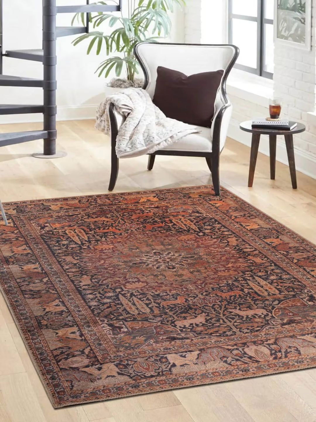 

THE HANDMADE FLAIR Black & Beige Printed Rug Carpet