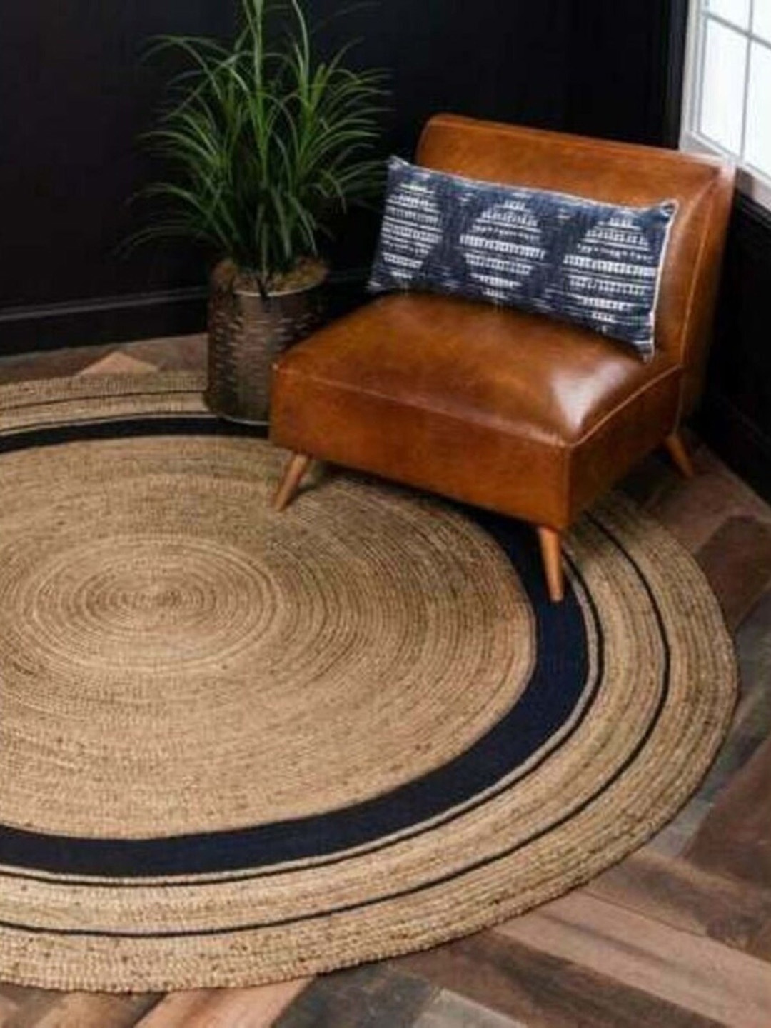 

THE HANDMADE FLAIR Beige & Black Self-Design Floor Carpet