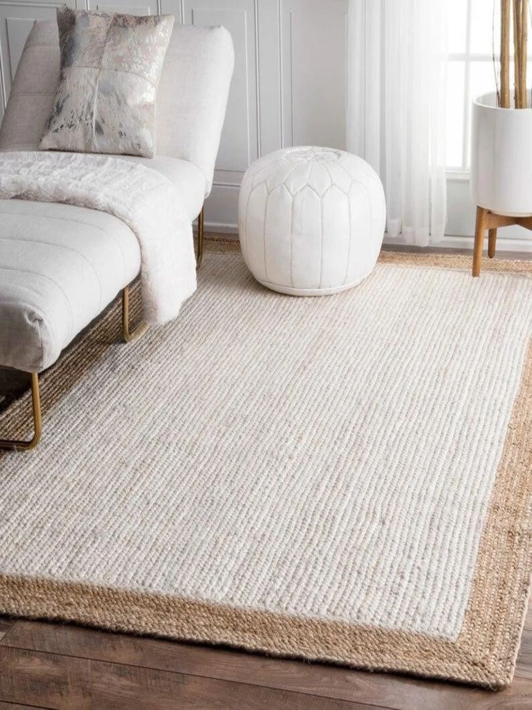 

THE HANDMADE FLAIR White & Beige Self-Design Floor Carpet