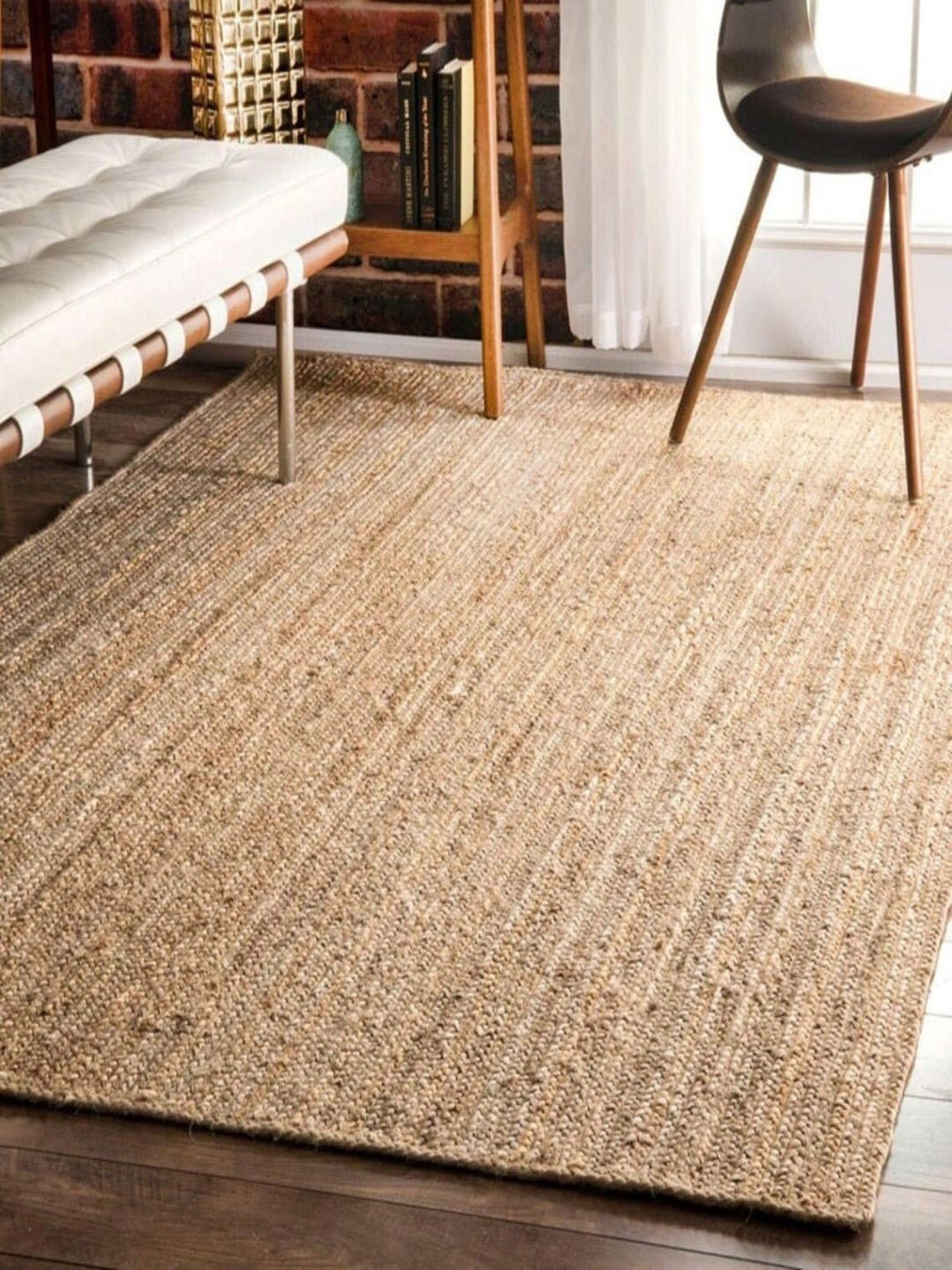 

THE HANDMADE FLAIR Beige Self Design Floor Carpet, Multi