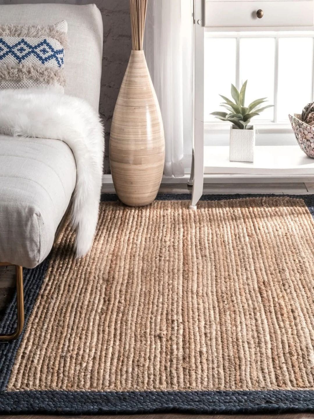 

THE HANDMADE FLAIR Beige Self Design Jute Floor Carpet