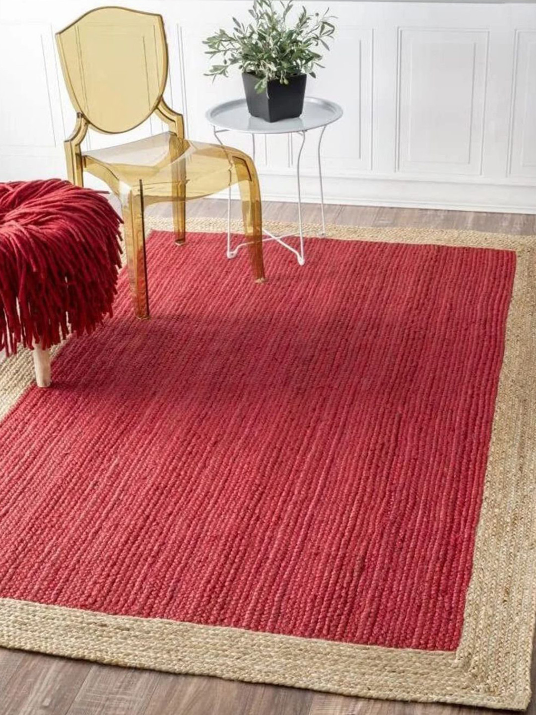 

THE HANDMADE FLAIR Red & Beige Self-Designed Jute Rug
