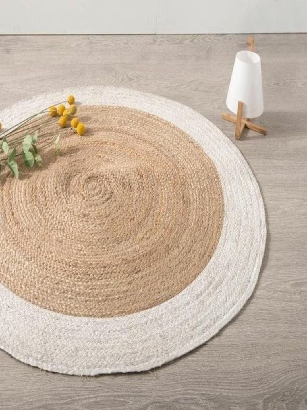 

THE HANDMADE FLAIR Beige & White Self-Design Floor Carpet