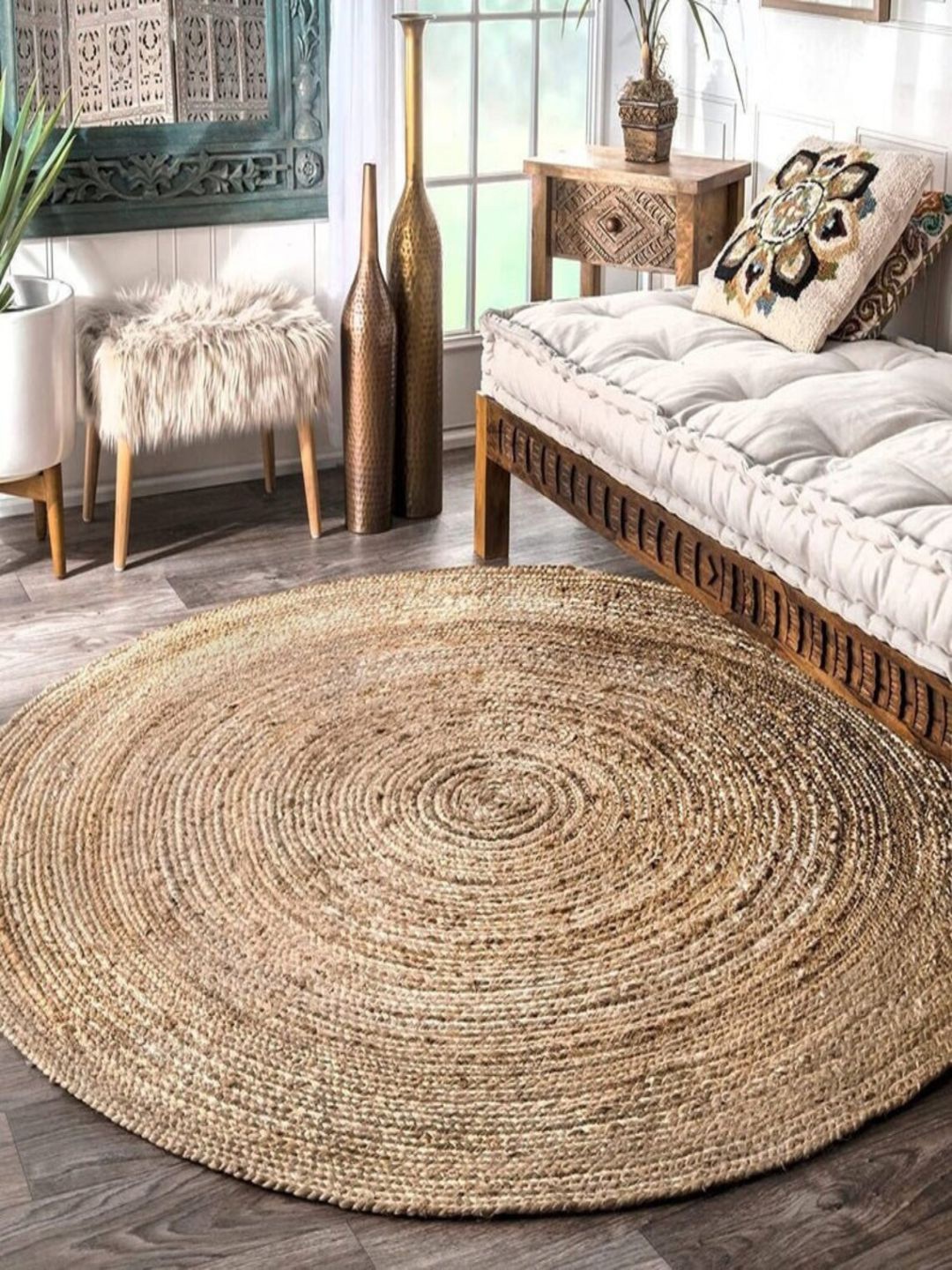 

THE HANDMADE FLAIR Beige Self-Designed Rug Carpet