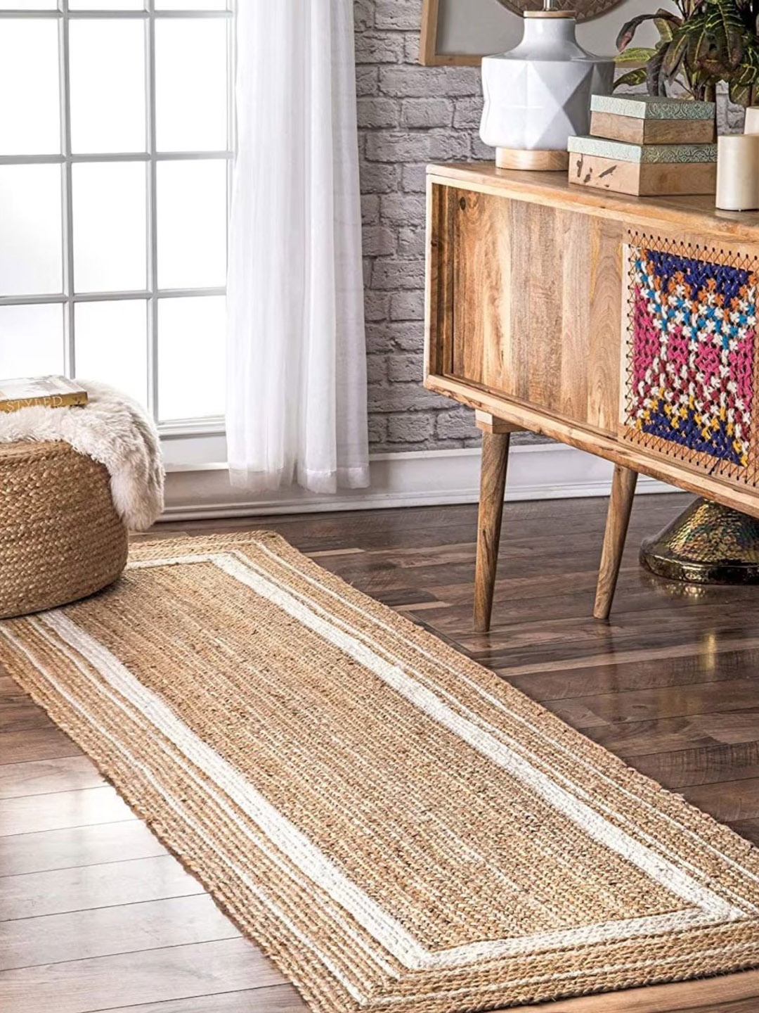 

THE HANDMADE FLAIR Brown & White Braided Jute Rectangular Rug