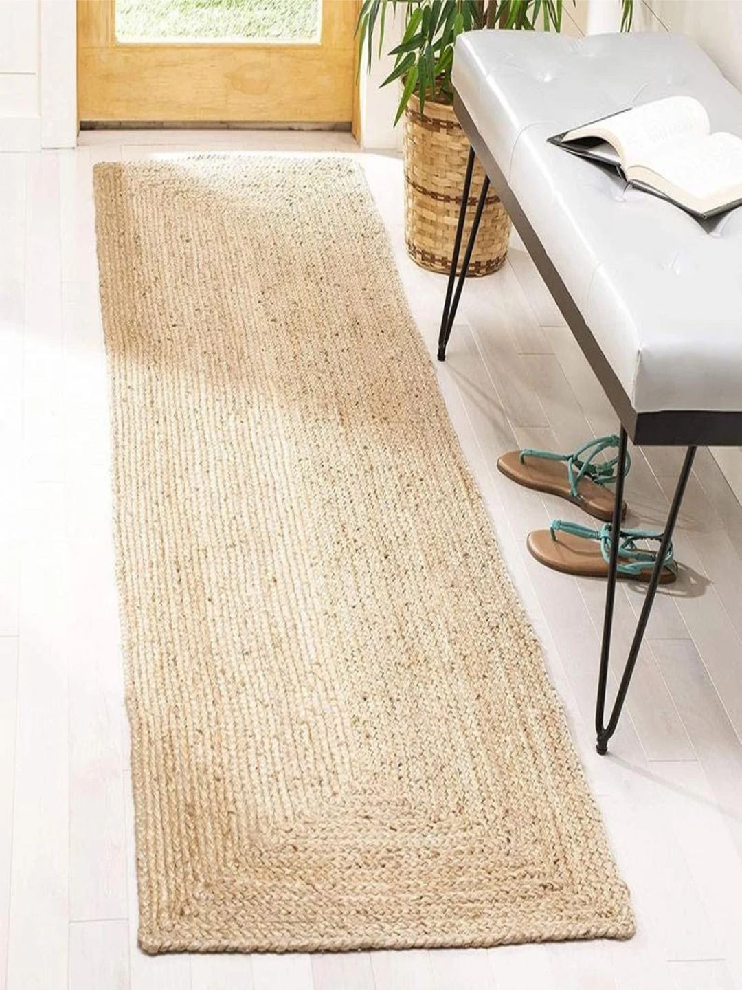 

THE HANDMADE FLAIR Beige Self-Design Jute Floor Carpet