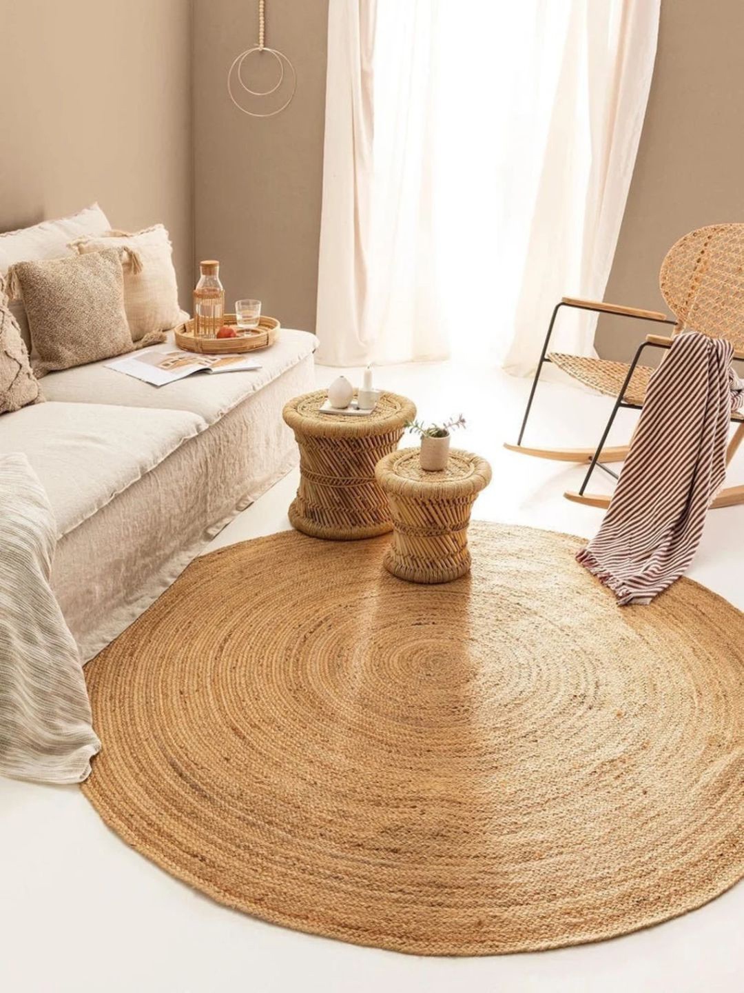 

THE HANDMADE FLAIR Beige Self-Design Floor Carpet