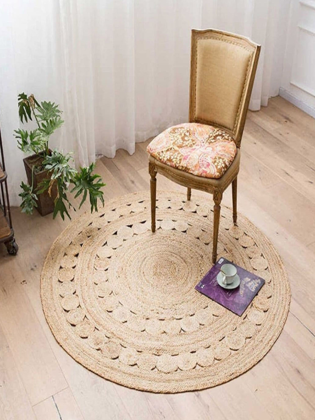 

THE HANDMADE FLAIR Beige Self-Design Jute Floor Carpet