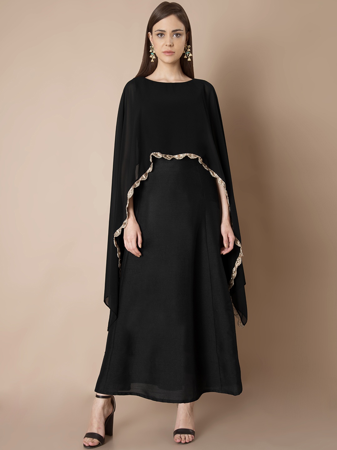 

INDYA Women Black Solid A-Line Kurta