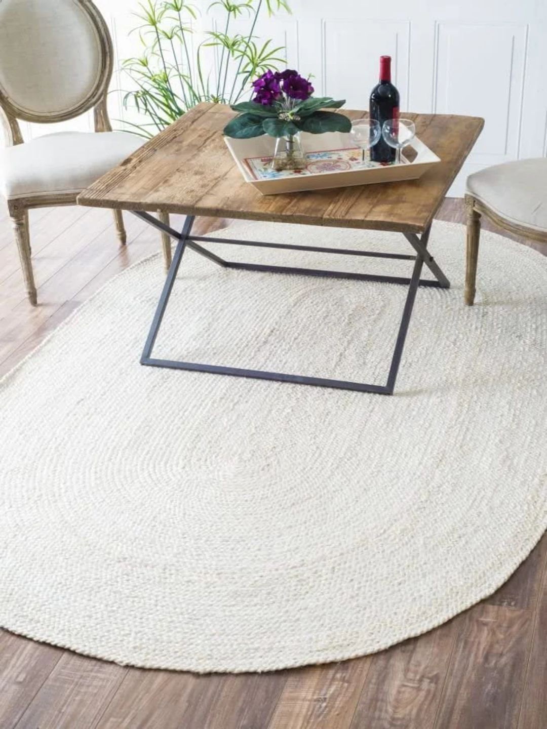 

THE HANDMADE FLAIR White Self-Design Jute Floor Carpet