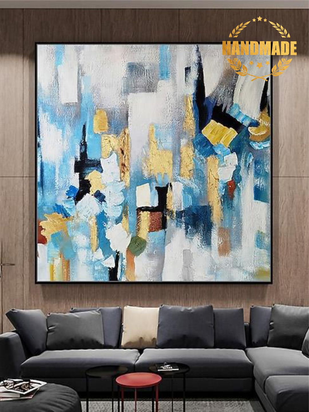 

THE HANDMADE FLAIR Blue & Grey Abstract Painting Wall Art