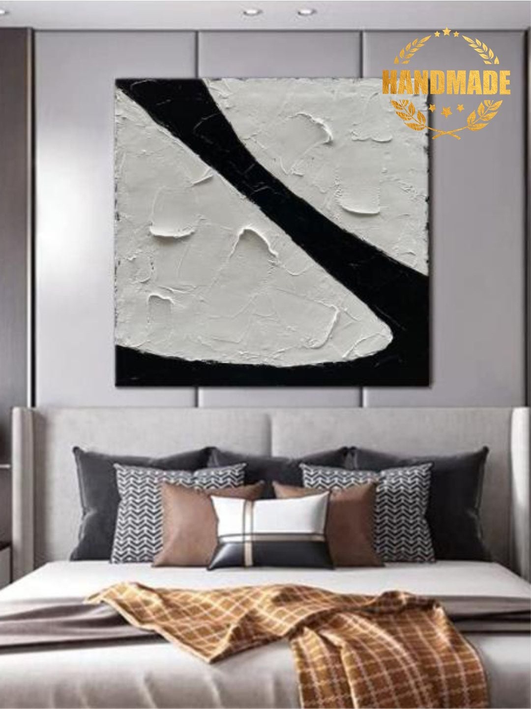 

THE HANDMADE FLAIR Grey & Black Abstract Painting Wall Art