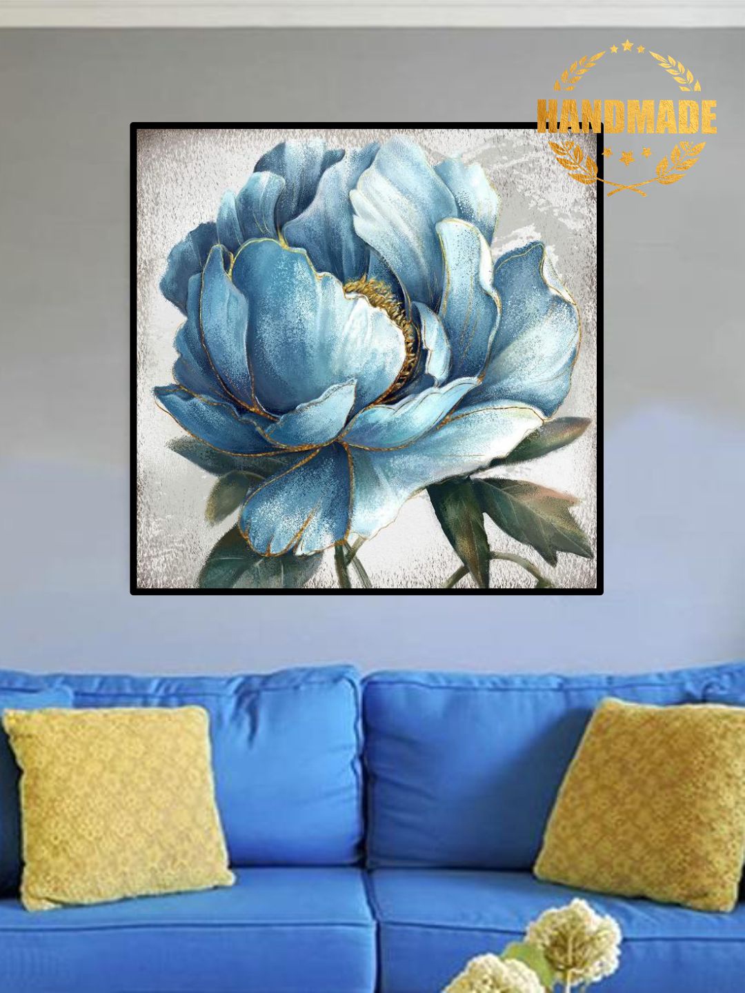 

THE HANDMADE FLAIR Blue & Grey Abstract Painting Wall Art