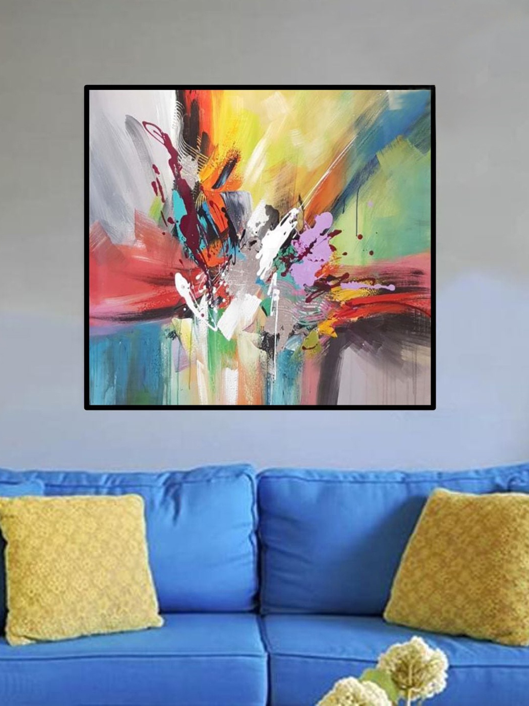 

THE HANDMADE FLAIR Yellow & Red Abstract Painted Wall Art