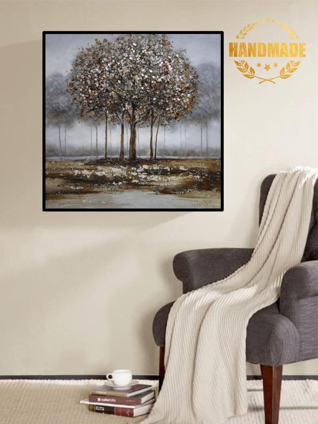 

THE HANDMADE FLAIR Brown & Grey Tree Painted Wall Art