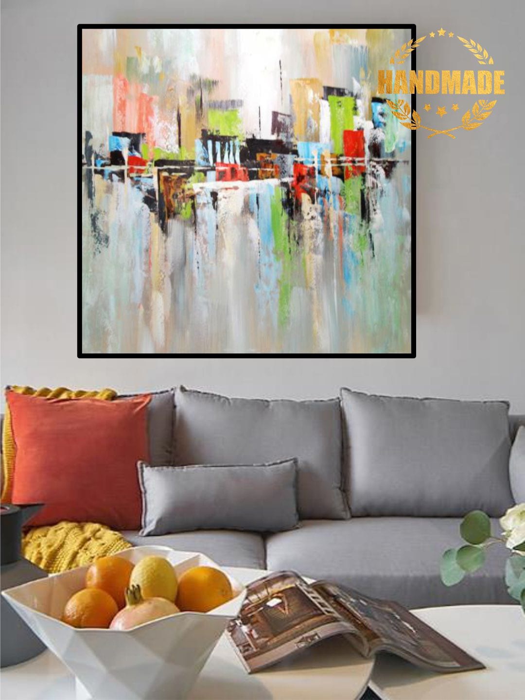 

THE HANDMADE FLAIR Grey Abstract Painting Wall Art