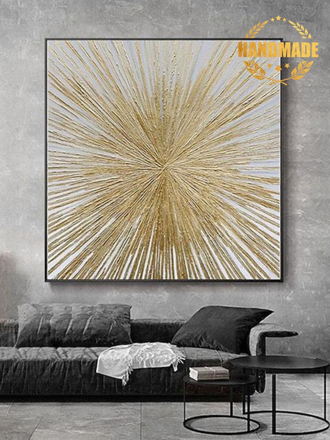 

THE HANDMADE FLAIR Grey & Beige Abstract Painted Wall Art
