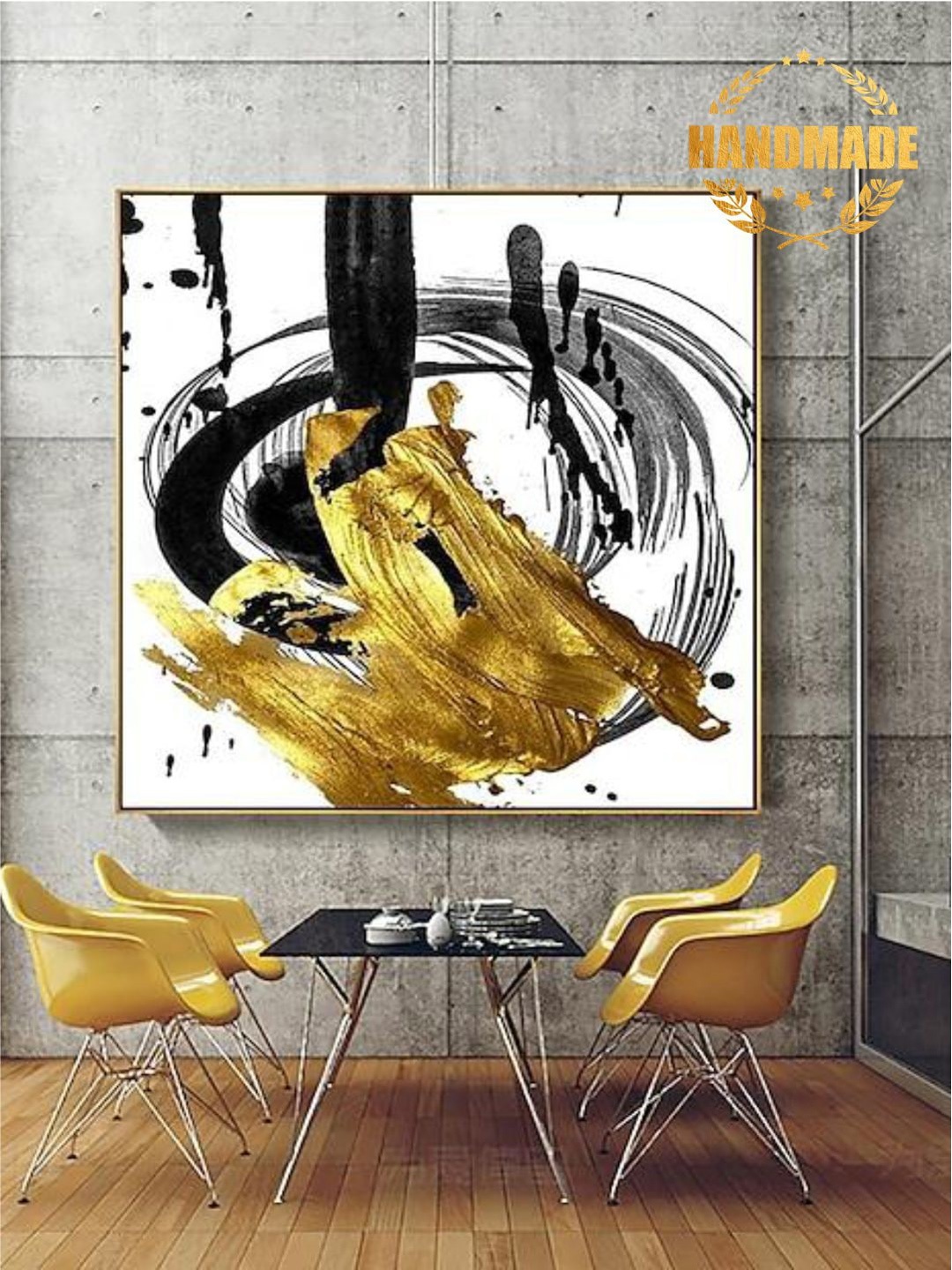 

THE HANDMADE FLAIR White & Black Abstract Painted Wall Art