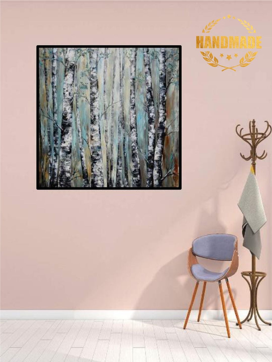 

THE HANDMADE FLAIR Blue & Grey Abstract Painted Wall Art