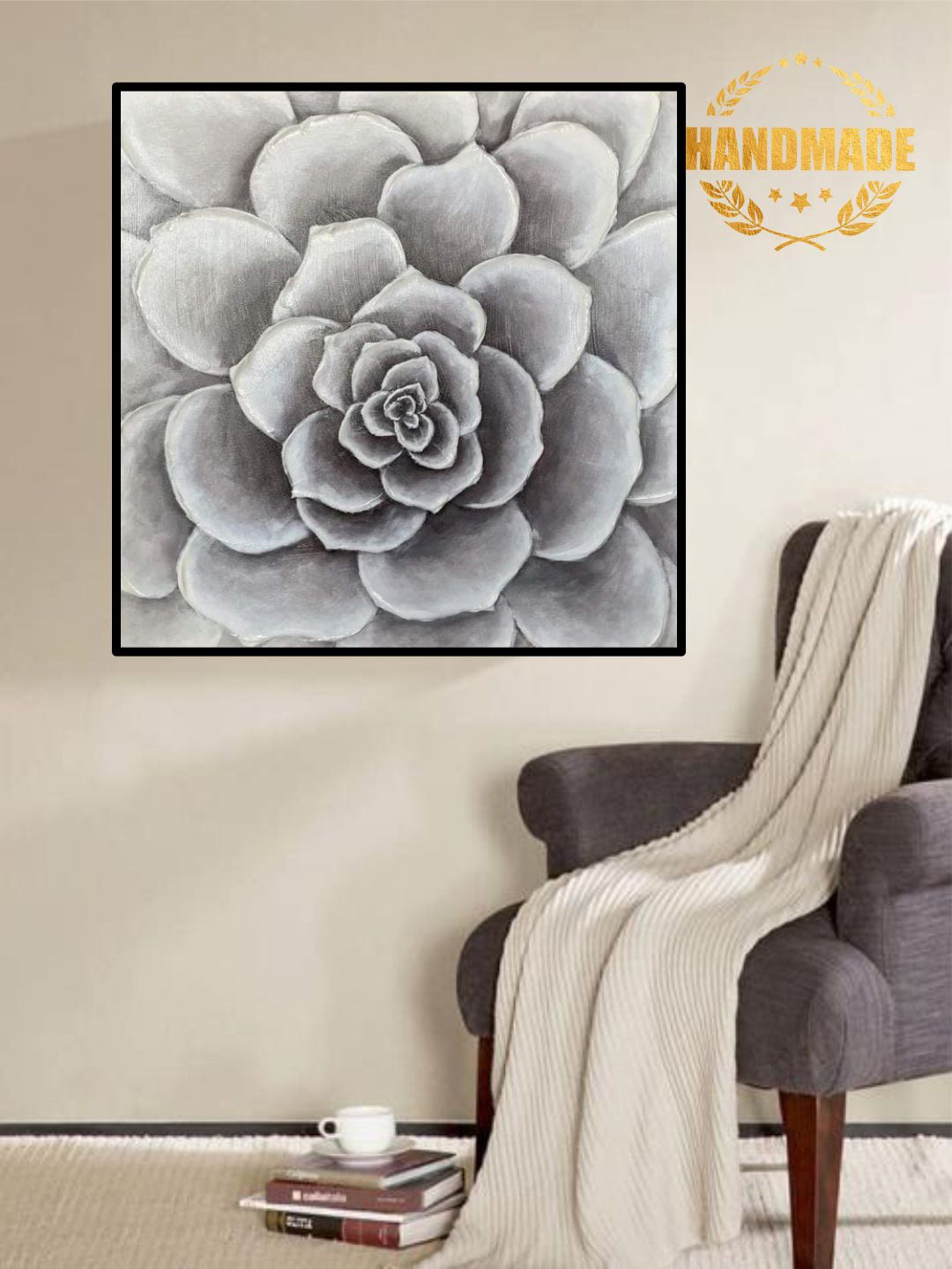 

THE HANDMADE FLAIR Grey Abstract Painting Wall Art