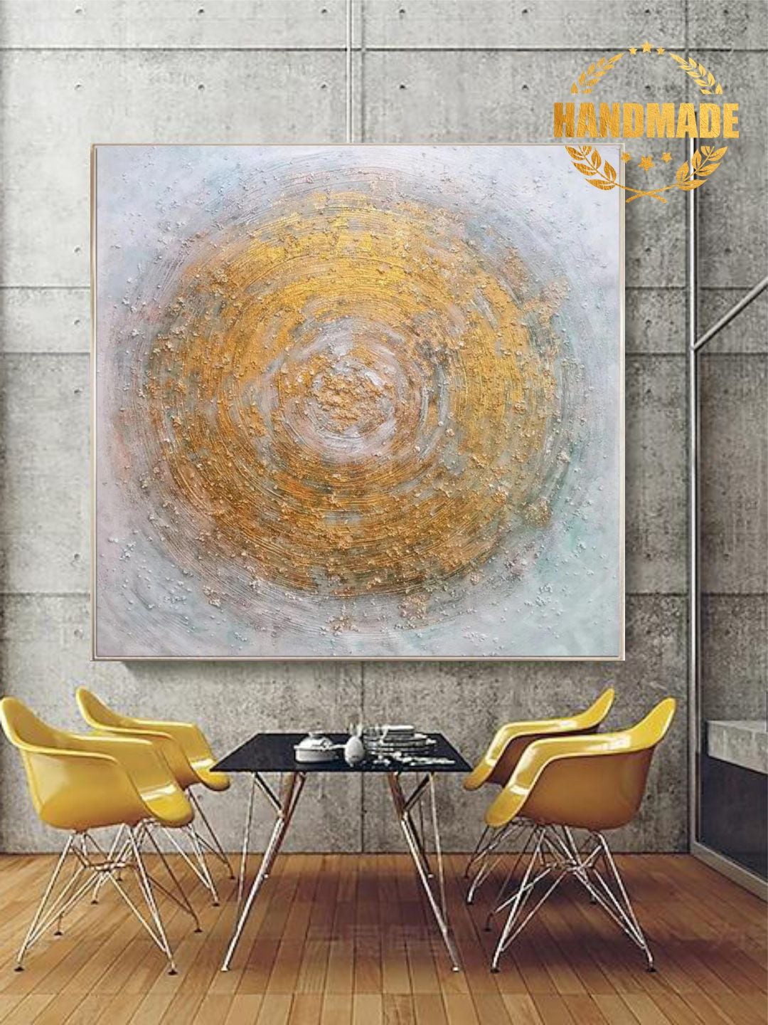

THE HANDMADE FLAIR Grey & Yellow Toned Abstract Painted Wall Art