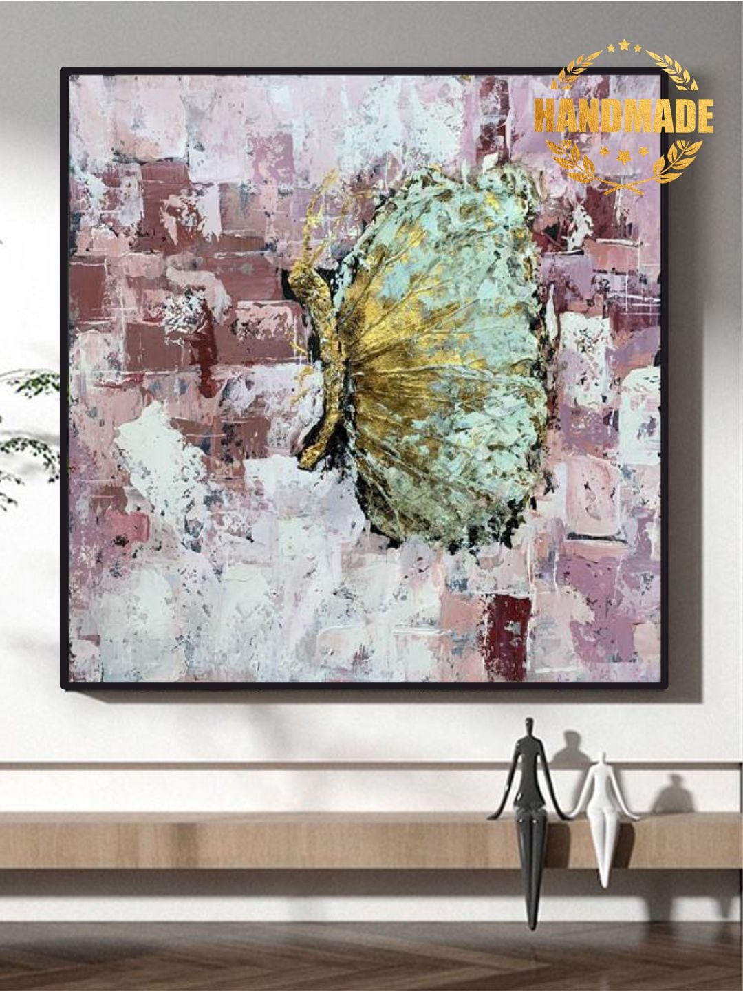 

THE HANDMADE FLAIR Purple & Sea Green Abstract Painting Wall Art