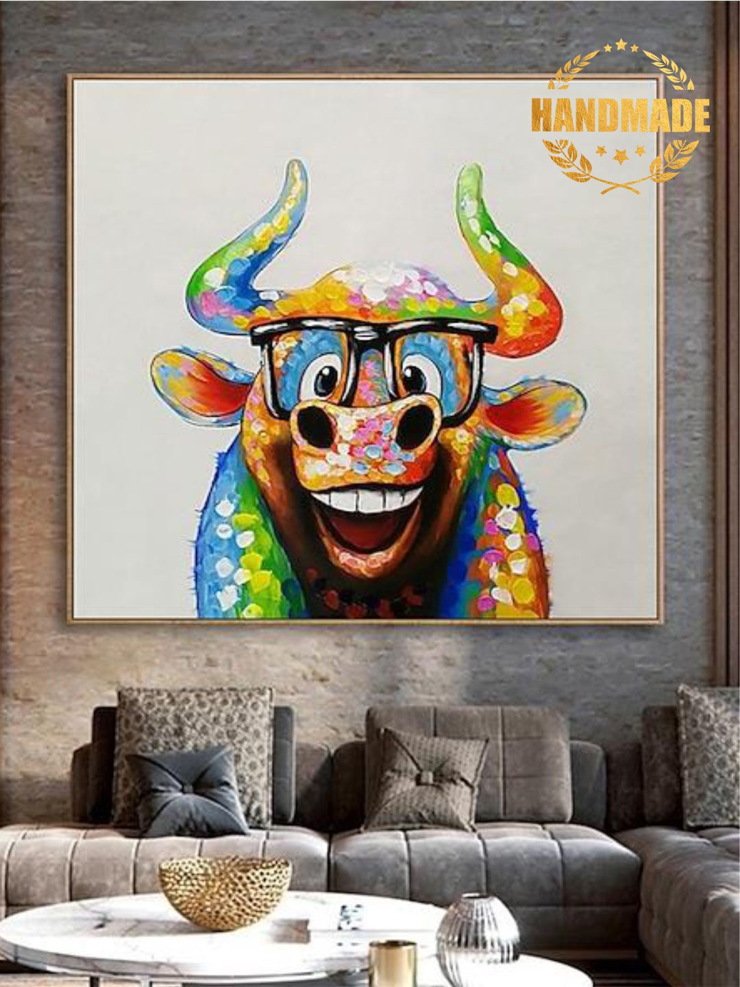 

THE HANDMADE FLAIR Yellow & Green Painted Wall Art
