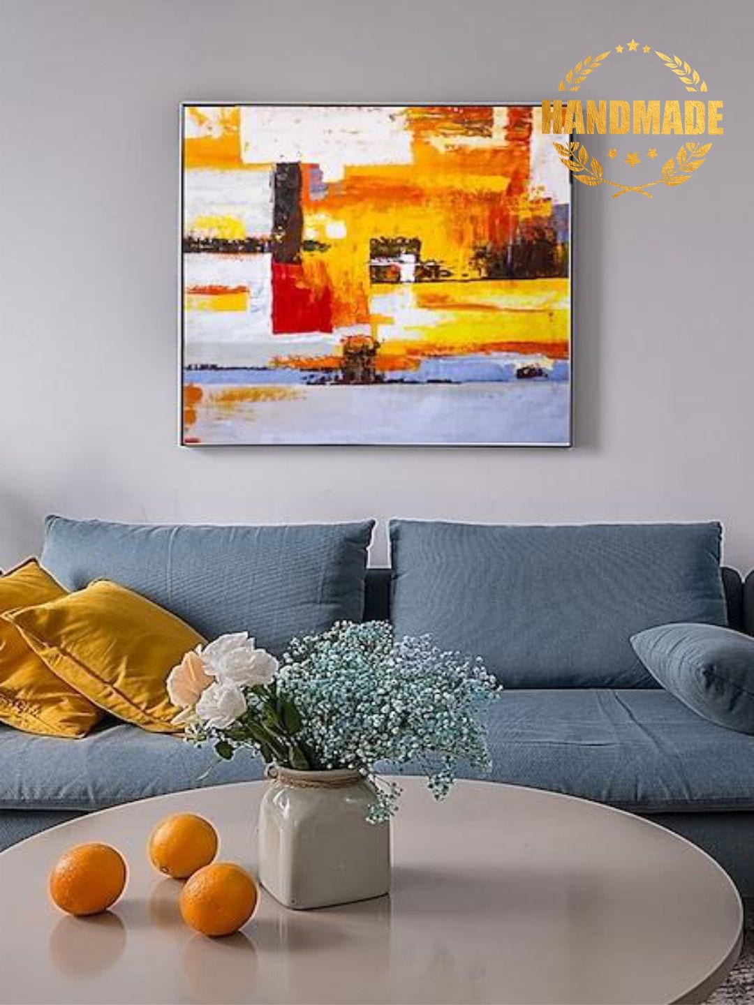 

THE HANDMADE FLAIR Blue & Orange Colored Abstract Painting Wall Art