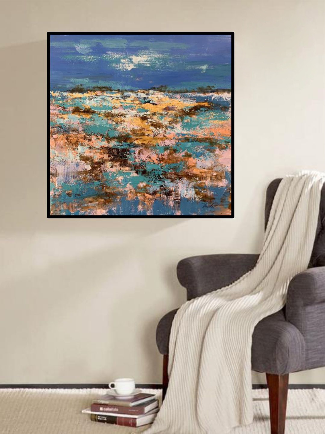 

THE HANDMADE FLAIR Blue & Pink Abstract Painted Wall Art