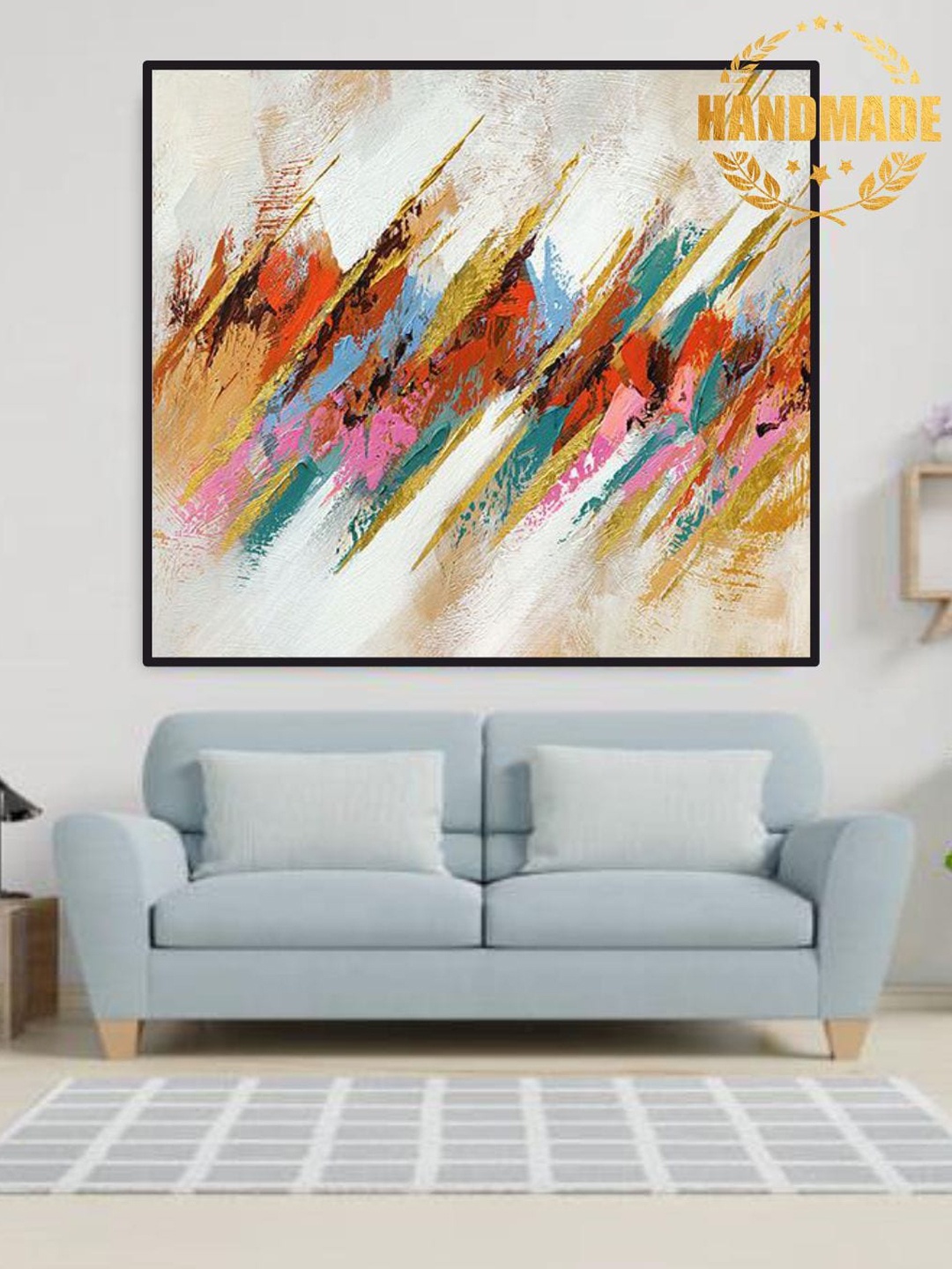 

THE HANDMADE FLAIR Red & Green Abstract Painted Wall Art