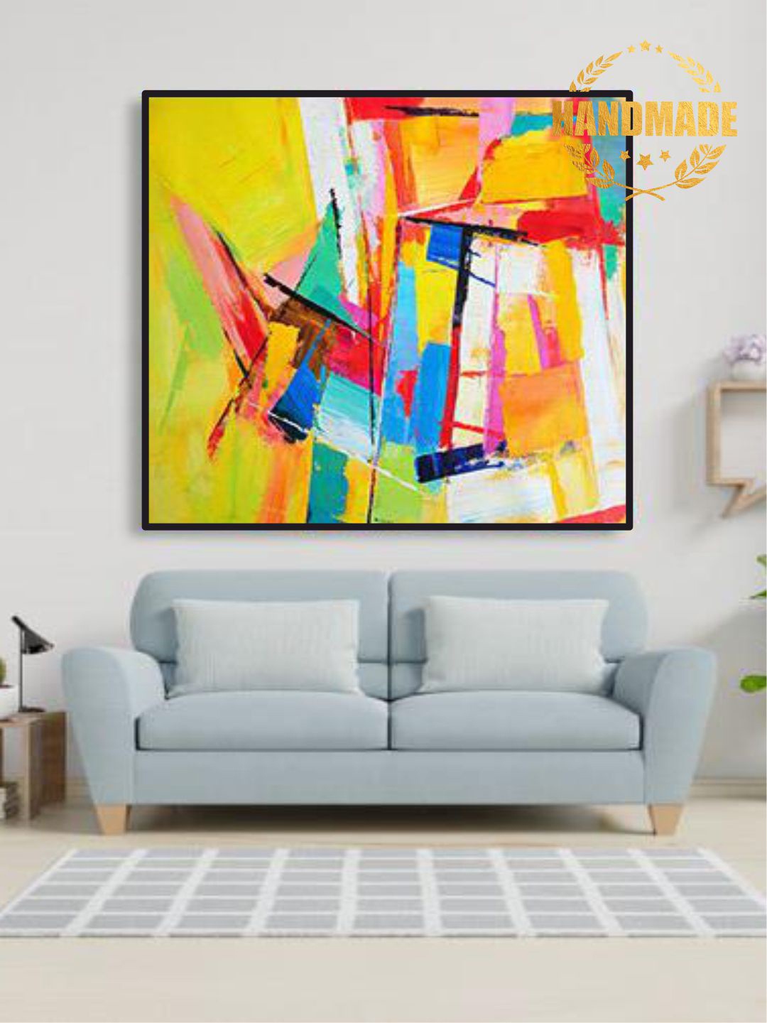 

THE HANDMADE FLAIR Green & Blue Abstract Painting Wall Art