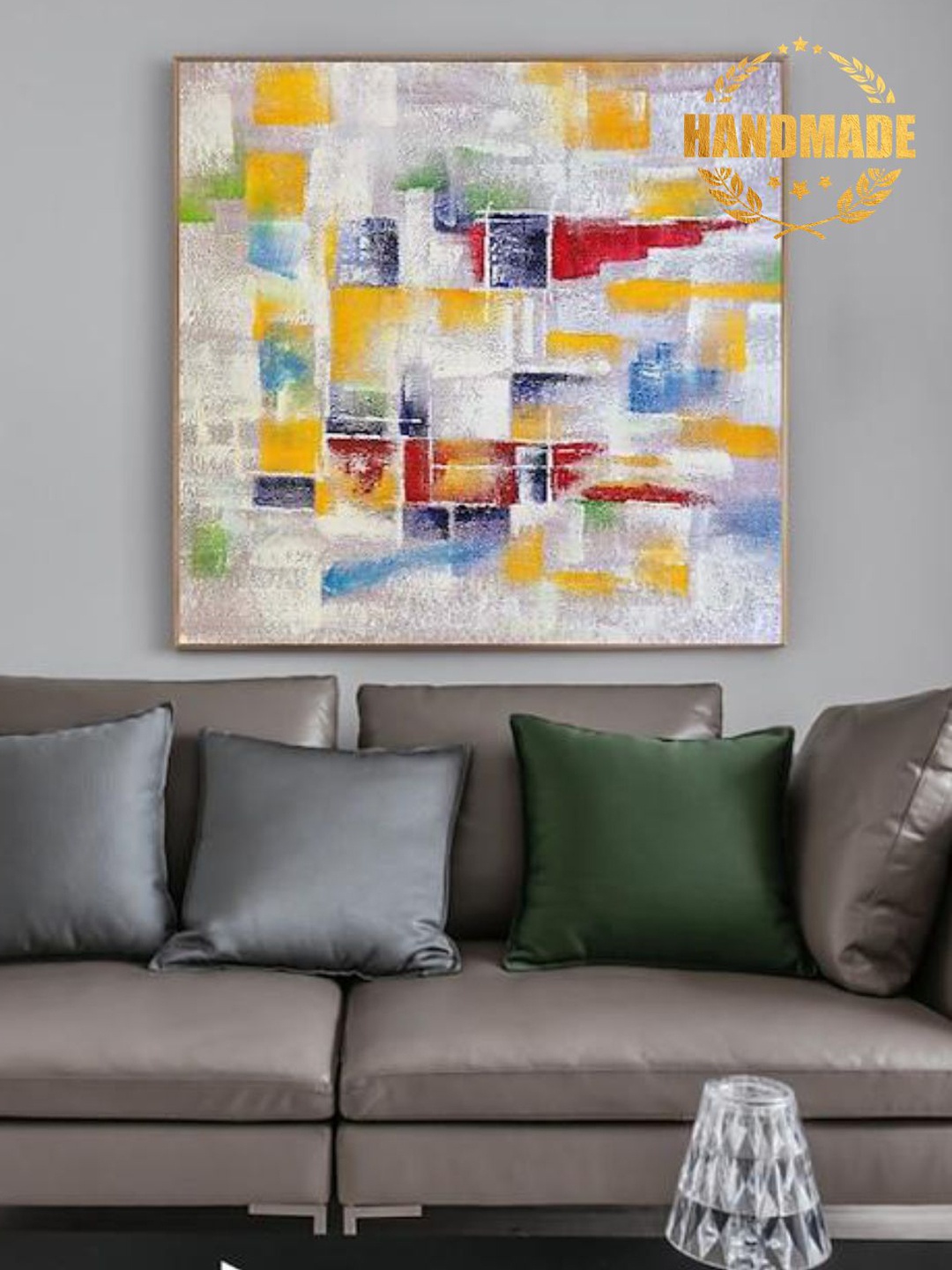 

THE HANDMADE FLAIR Grey & Yellow Abstract Painted Wall Art