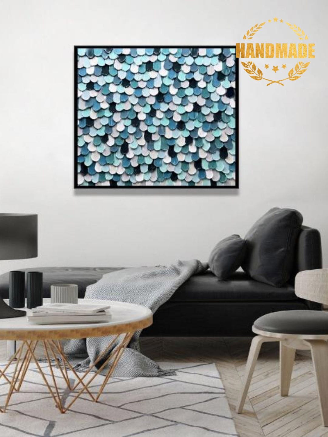 

THE HANDMADE FLAIR Blue & White Abstract Painting Wall Art