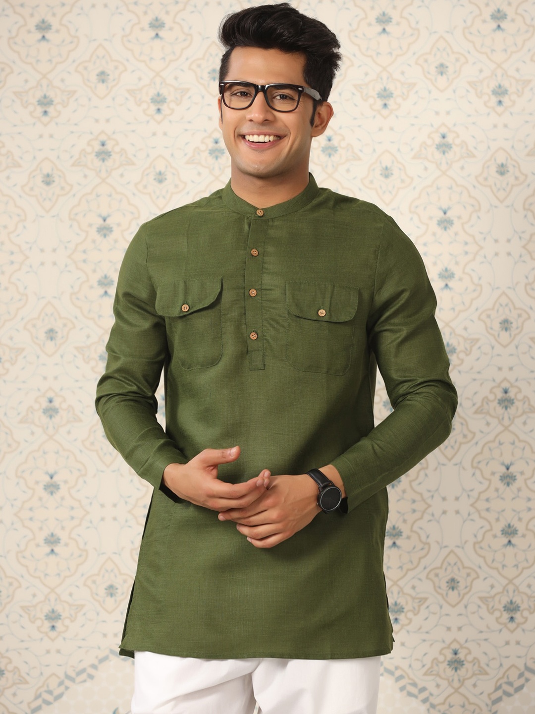 

Ode by House of Pataudi Green Pathani Short Kurta
