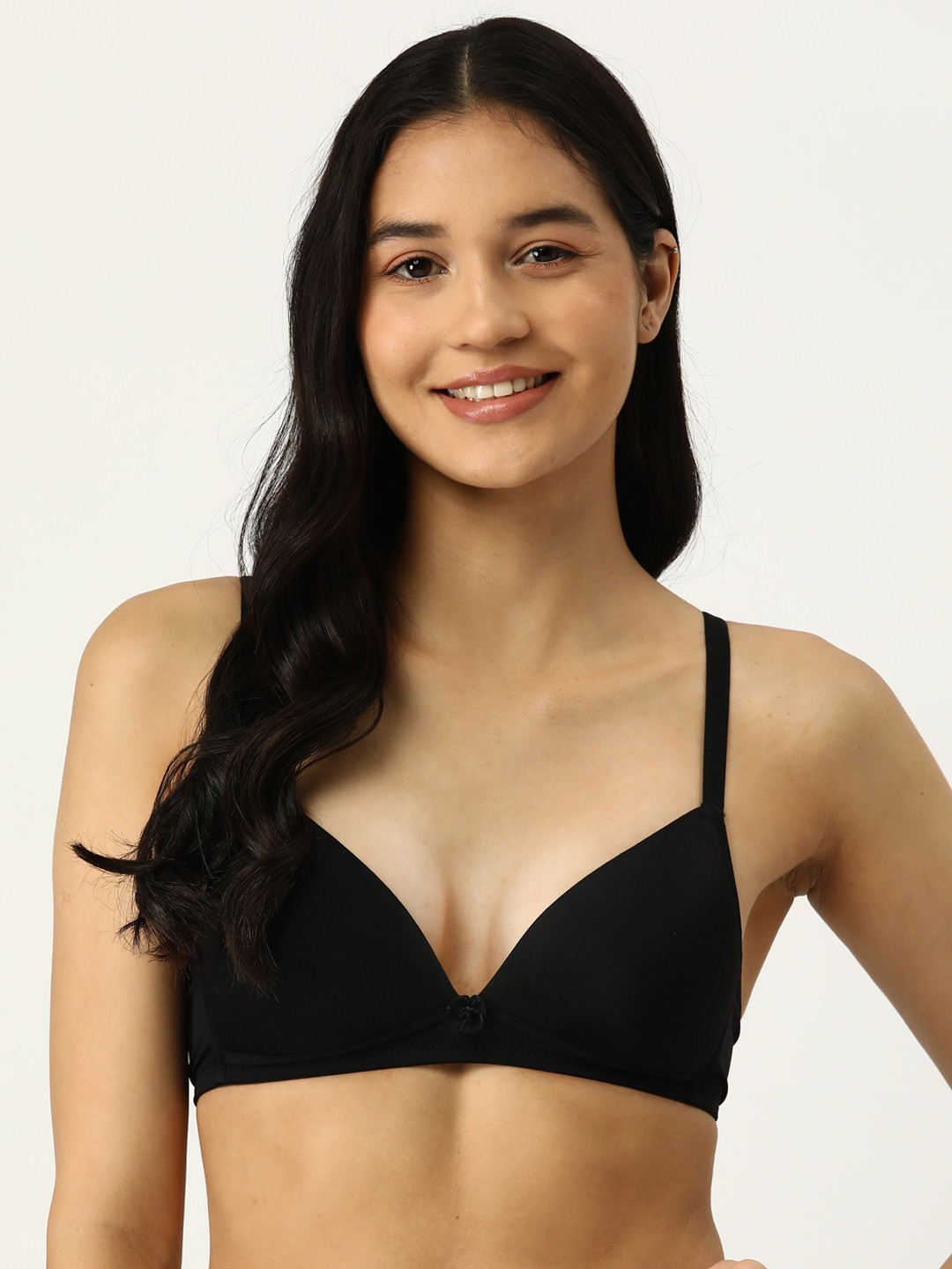 

AMOSIO Medium Coverage Lightly Padded Seamless T-shirt Bra, Black