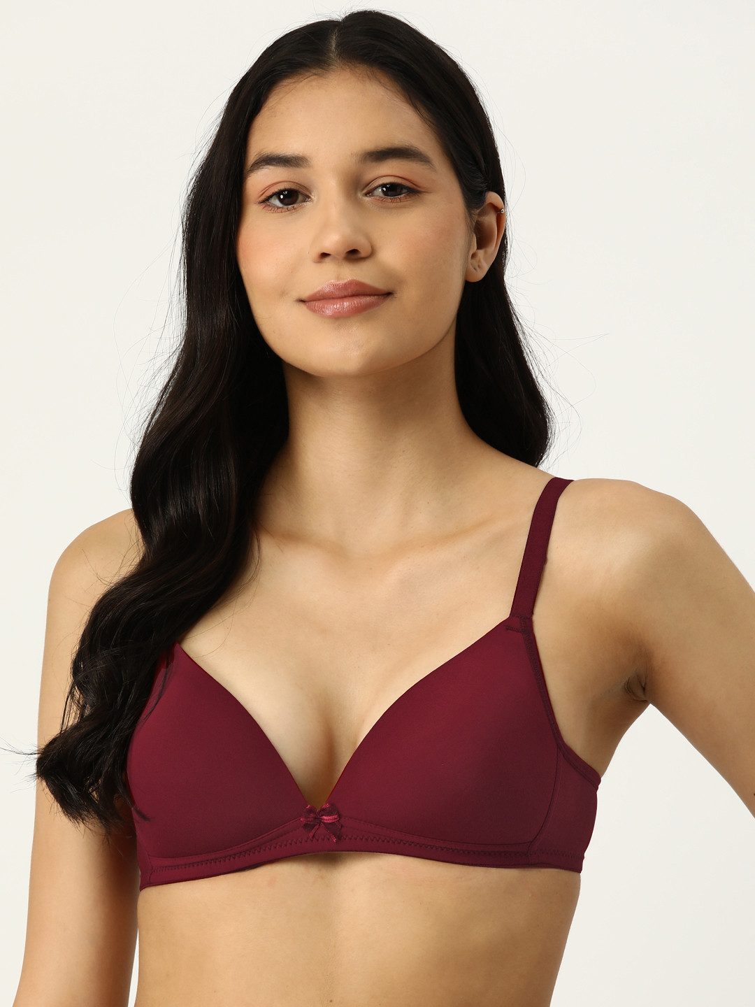 

AMOSIO Medium Coverage Lightly Padded Seamless T-shirt Bra, Maroon