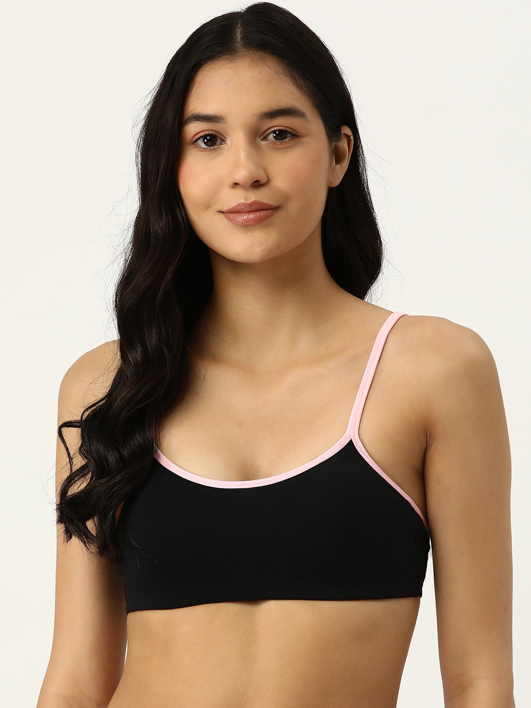 

AMOSIO Striped Full Coverage Non Padded T-shirt Bra, Black