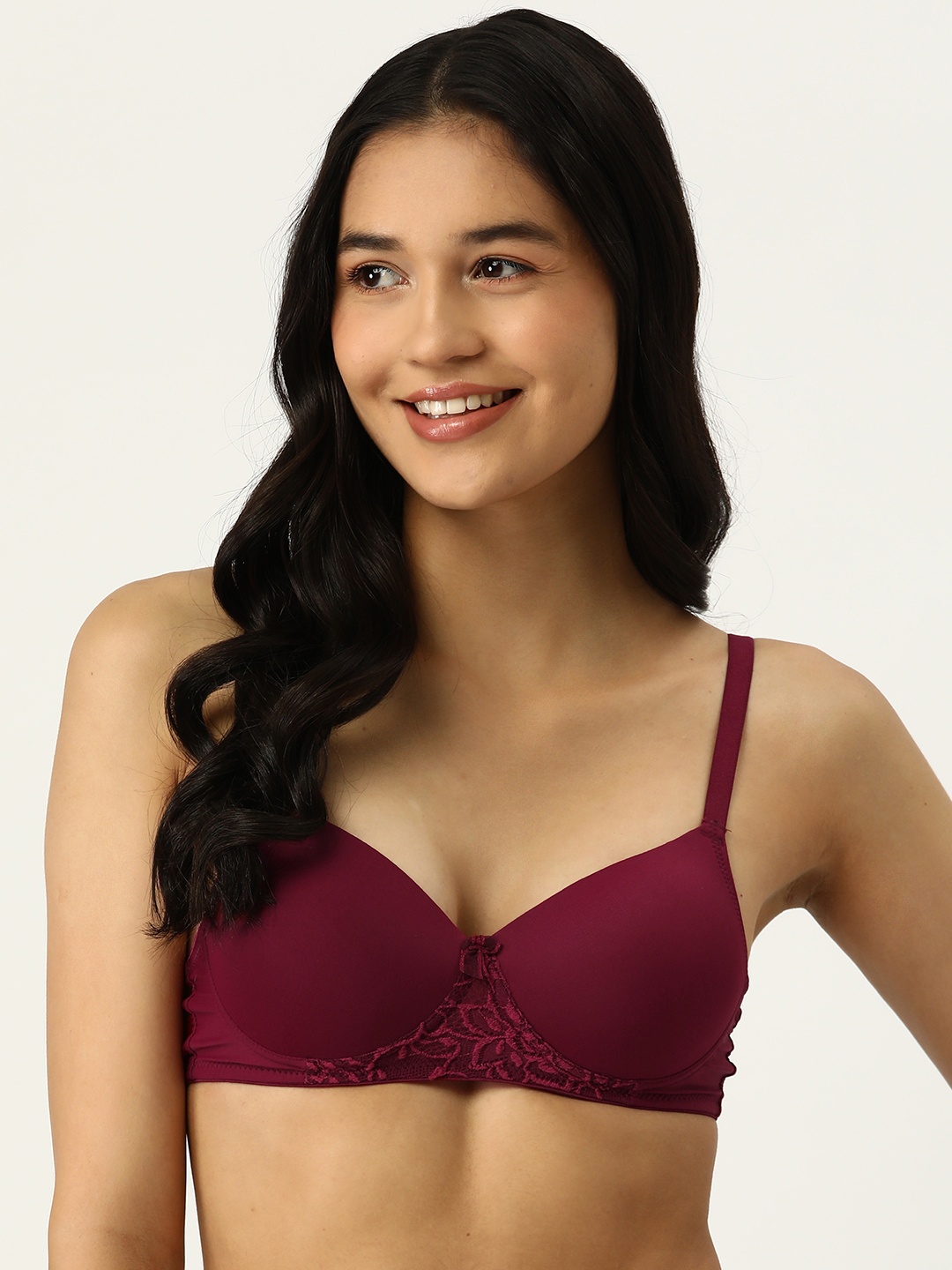 

AMOSIO Full Coverage Lightly Padded Seamless T-shirt Bra, Maroon